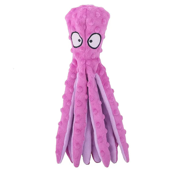 Pink Plush Octopus Dog Toy (Squeaks and Crinkles)