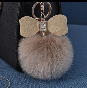 Keychain - Beige Puff Ball