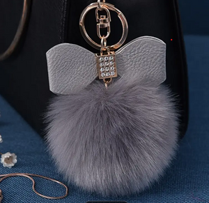 Keychain - Grey Puff Ball