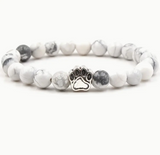 Natural Stone Bracelet with Paw Print Charm