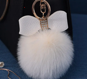 Keychain - White Puff Ball